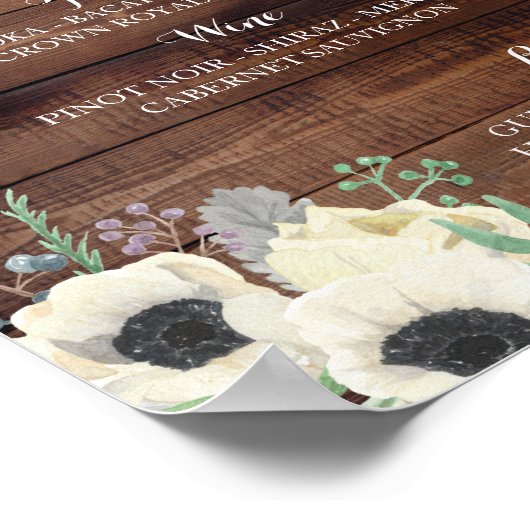 Poster Bar Floral Anémone Bois Signal Mariage Réception (Coin)