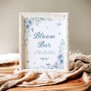 Poster Bar Floral Bleu et Blanc