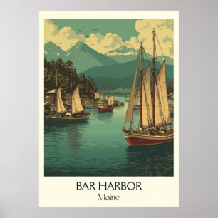 Poster Bar Harbour Maine Bateaux à voile Vintages Art côt