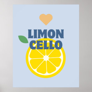 Poster Bar Limoncello aux citrons italiens bleu moderne