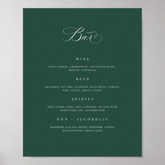 Poster Bar mariage Menu Boisson Signet de réception Poste (Devant)