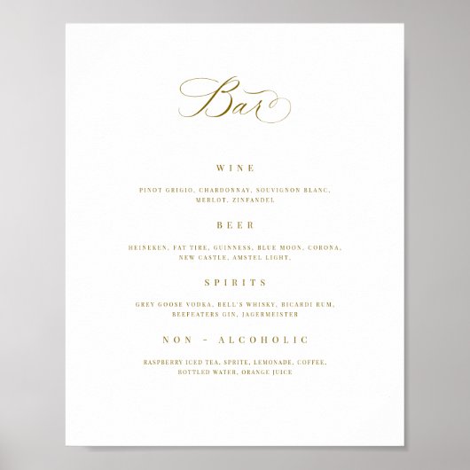 Poster Bar mariage Menu Boisson Signet de réception Poste (Devant)