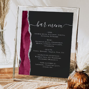 Poster Bar mariage Menu Bourgogne Argent Agate foncé