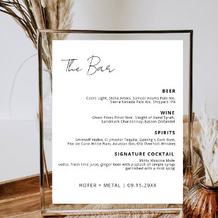 Poster Bar Mariage moderne Menu Signature Boire Cocktail