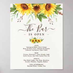 Poster Bar Mariage Rustique Tournesols Signature Boissons