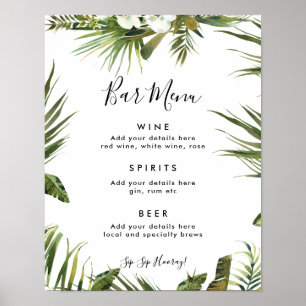 Poster bar mariage tropical panneau de menu