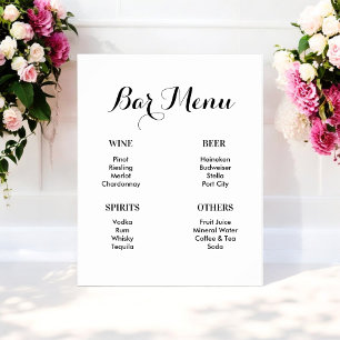 Poster Bar Menu Black White Mariage Boissons