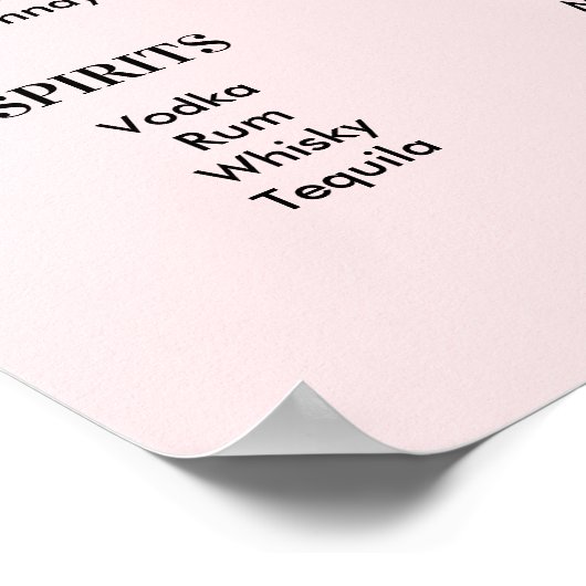 Poster Bar Menu Boissons Mariage rose pâle (Coin)