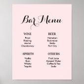 Poster Bar Menu Boissons Mariage rose pâle (Devant)