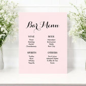 Poster Bar Menu Boissons Mariage rose pâle