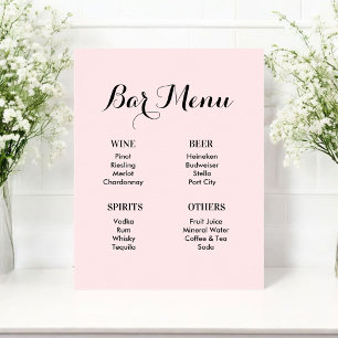Poster Bar Menu Boissons Mariage rose pâle