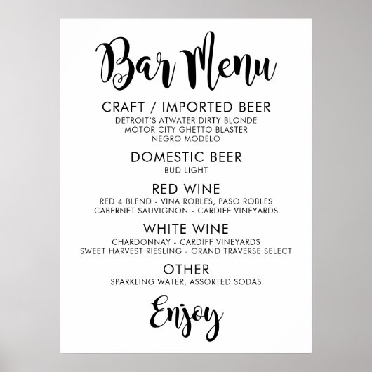 Poster Bar Menu Modern Black Script Mariage manuscrit (Devant)