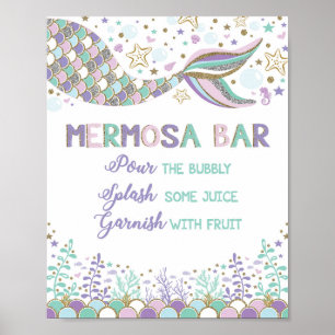 Poster Bar Mermosa Mermaid Mimosa Panneau de Bar Fête pou