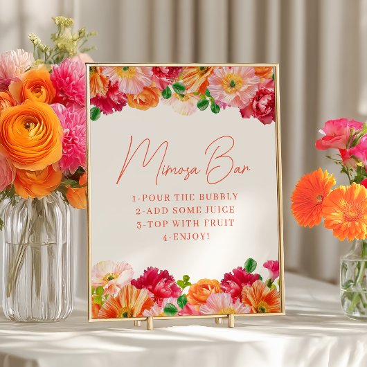 Poster Bar mignon orange et rose vif floral Mimosa