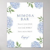 Poster Bar Mimosa à bordure classique d'hortensias bleus (Devant)