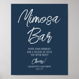 Poster Bar Mimosa À votre santé Moderne Script Bleu Nuit