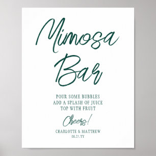 Poster Bar Mimosa Acclamations Moderne Écriture Émeraude