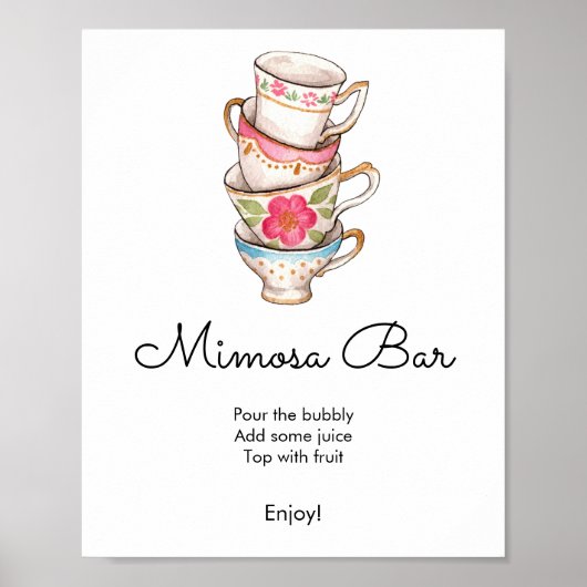 Poster Bar Mimosa de mariée moderne Blush et White Tea Pa (Devant)