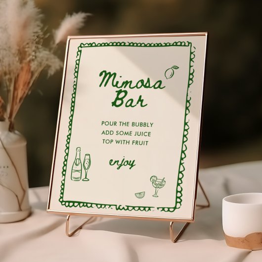 Poster Bar Mimosa Dessiné À La Main Verte De Style Italie