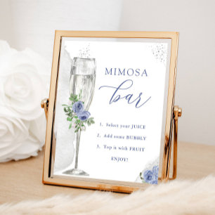 Poster Bar Mimosa, fleurs bleu argenté et verre, douche