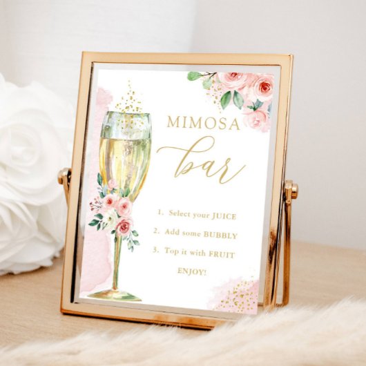 Poster Bar Mimosa, Fleurs roses et or & Verre, Douche
