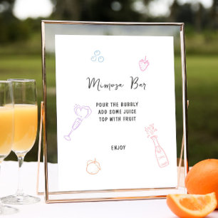 Poster Bar Mimosa Pastel Coloré Dessiné À La Main