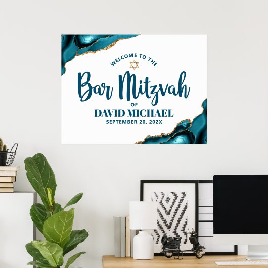 Poster Bar Mitzvah Bold Typographie Turquoise Gold Welcom (Bureau à domicile)