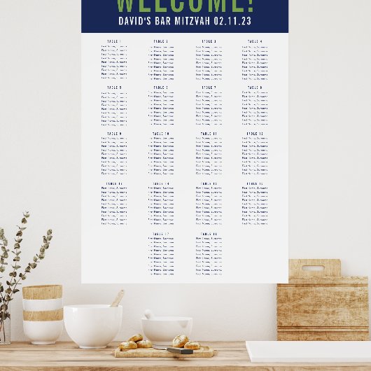 Poster BAR MITZVAH SEATING GRAPHIQUE 18 tables marine ver (Cuisine)