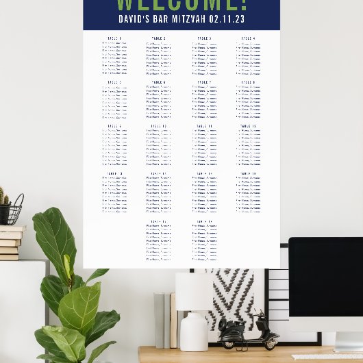 Poster BAR MITZVAH SEATING GRAPHIQUE 18 tables marine ver (Bureau à domicile)