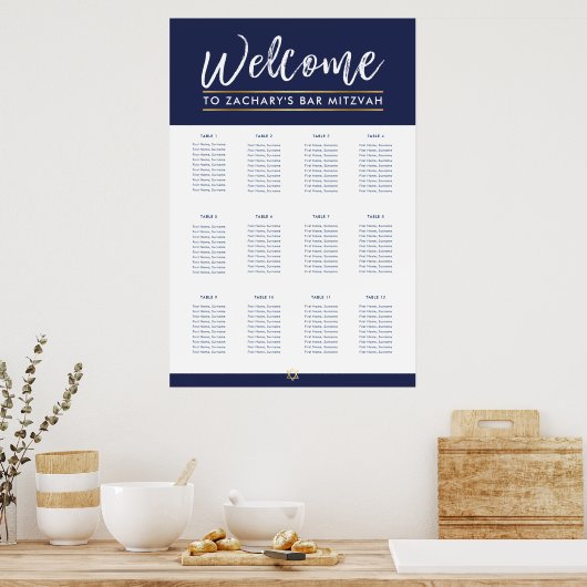 Poster BAR MITZVAH TABLE PLAN 12 tables Marine moderne (Cuisine)