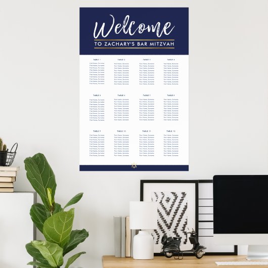 Poster BAR MITZVAH TABLE PLAN 12 tables Marine moderne (Bureau à domicile)