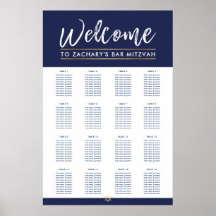 Poster BAR MITZVAH TABLE PLAN 16 tables Marine moderne