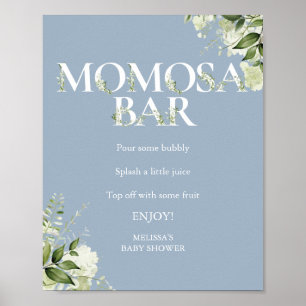 Poster Bar Momosa Greenery Bleu Poussiéreux Baby Shower