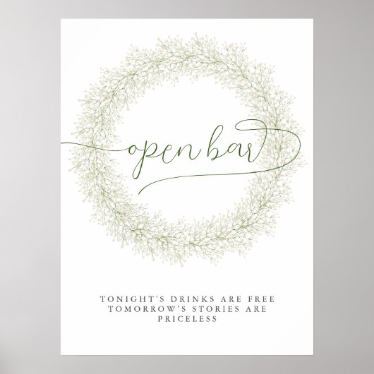 Poster Bar Ouvert Mariage Fleurs Blanches Classiques (Devant)