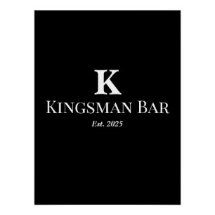 Poster Bar personnalisé avec nom et monogramme – Élégant
