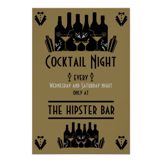 Poster Bar Pub de Nuit de Cocktail (Devant)