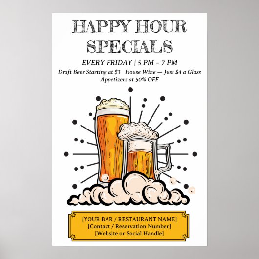 Poster Bar & Restaurant Custom Happy Hour (Devant)