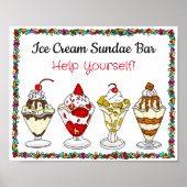 Poster Bar Sundae à crème glacée | Panneau Mariage ou Bab (Devant)