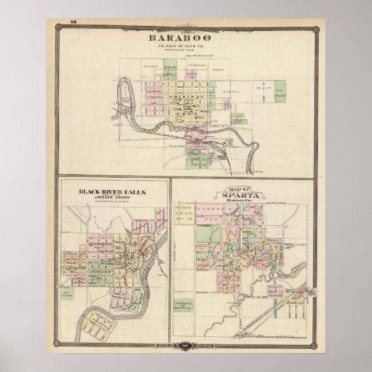Poster Baraboo, Black River Falls et Sparta (Devant)