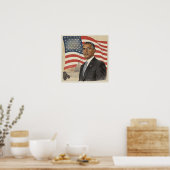 Poster Barack Obama devant le drapeau américain et le Cap (Cuisine)