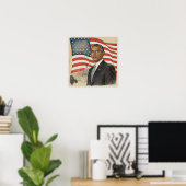 Poster Barack Obama devant le drapeau américain et le Cap (Bureau à domicile)