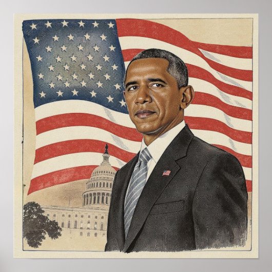 Poster Barack Obama devant le drapeau américain et le Cap (Devant)