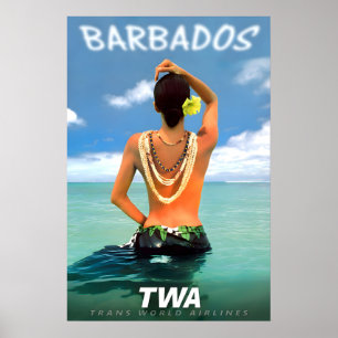 Poster Barbade Caraïbes Antilles TWA Compagnie aérienne V