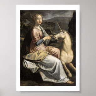 Poster Barbara Longhi - Dame mit Einhorn - Unicorn