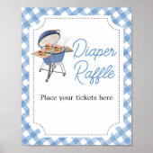 Poster Barbecue Bleu Baby shower barbecue Raffle de couch (Devant)