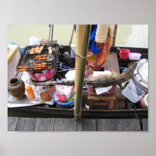 Poster Barbecue de viande de crocodile ... Thaïlande Stre