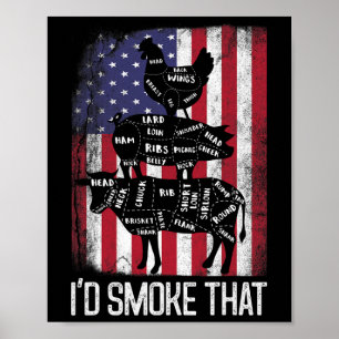 Poster Barbecue Drapeau Usa Je fumerais ce boeuf Beurre d