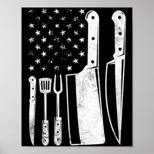 Poster Barbecue femmes drapeau américain patriotique 4 ju