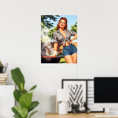 Poster Barbecue Pin-up Vintage (Bureau à domicile)