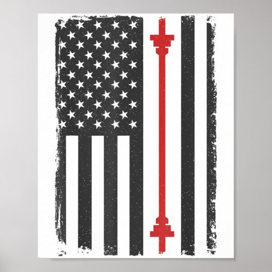 Poster Barbell American Flag Gym Workout Tee Usa Motivati (Devant)
